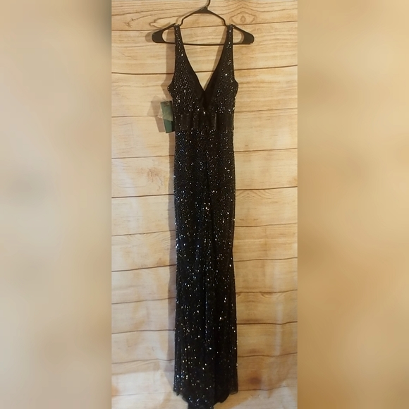 SOLD Mac Duggal black bead gunmetal dress gown 2 - Picture 6 of 6